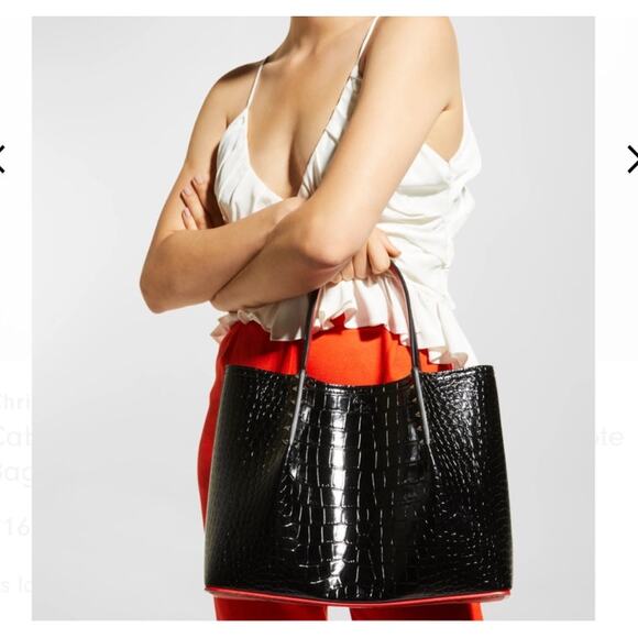 Christian Louboutin Cabarock Croc Small Black Leather Tote Spiked Shoulder Bag - Picture 12 of 12